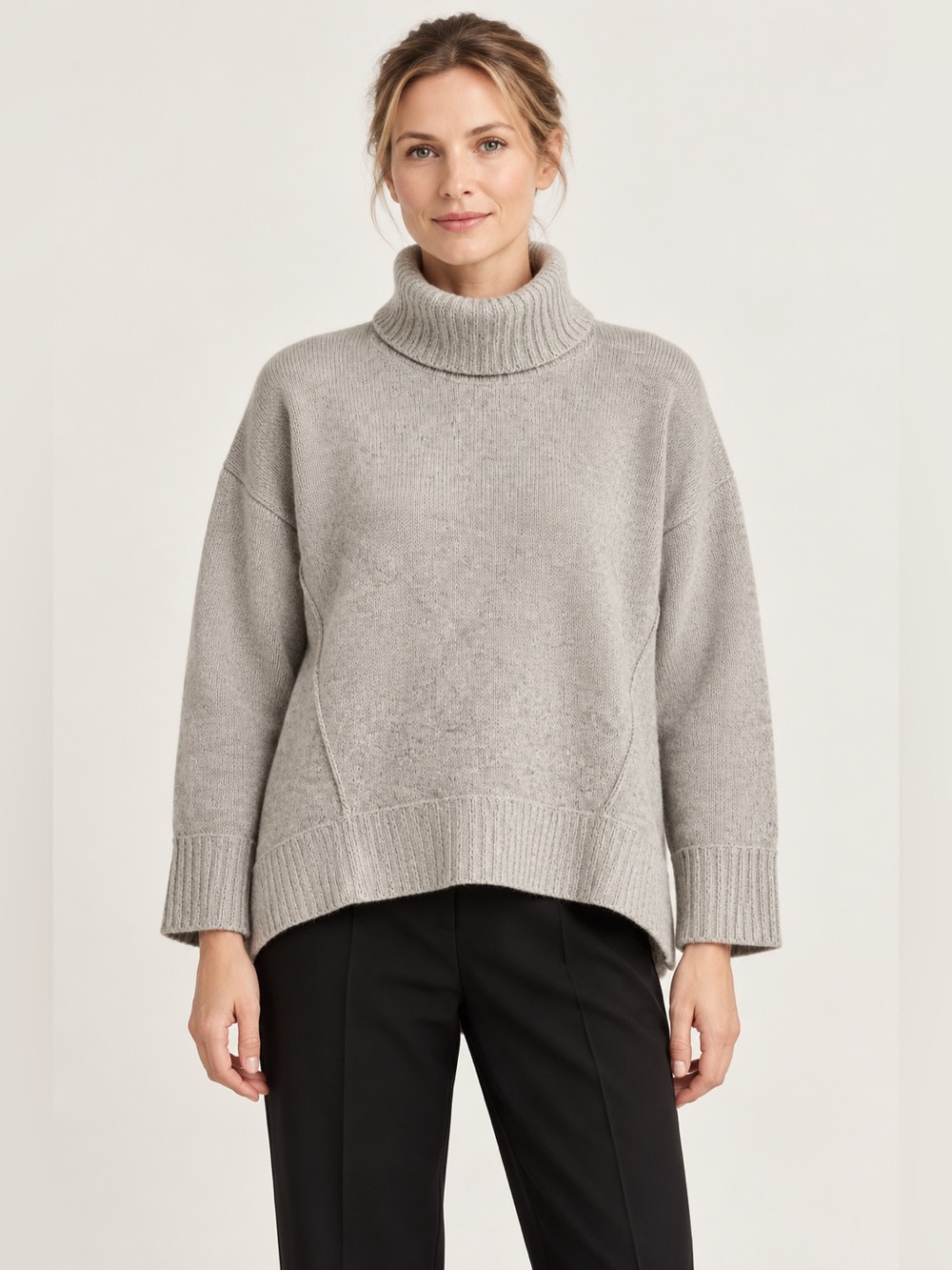 Brochu Walker Carrie Turtleneck Sweater M Gray Wool Alpaca Split Back Minimalist